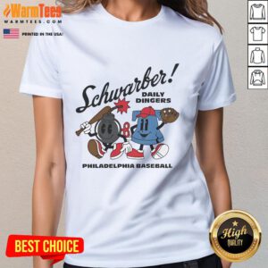 Alt Text: Awesome Kyle Schwarber Philadelphia Phillies Daily Dingers summer ladies tee showcasing team pride and style.