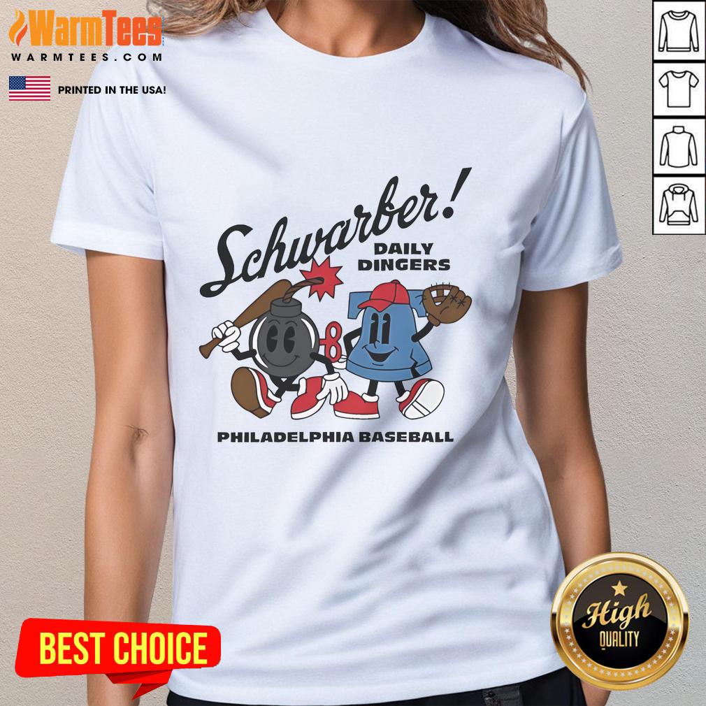 Alt Text: Awesome Kyle Schwarber Philadelphia Phillies Daily Dingers summer ladies tee showcasing team pride and style.