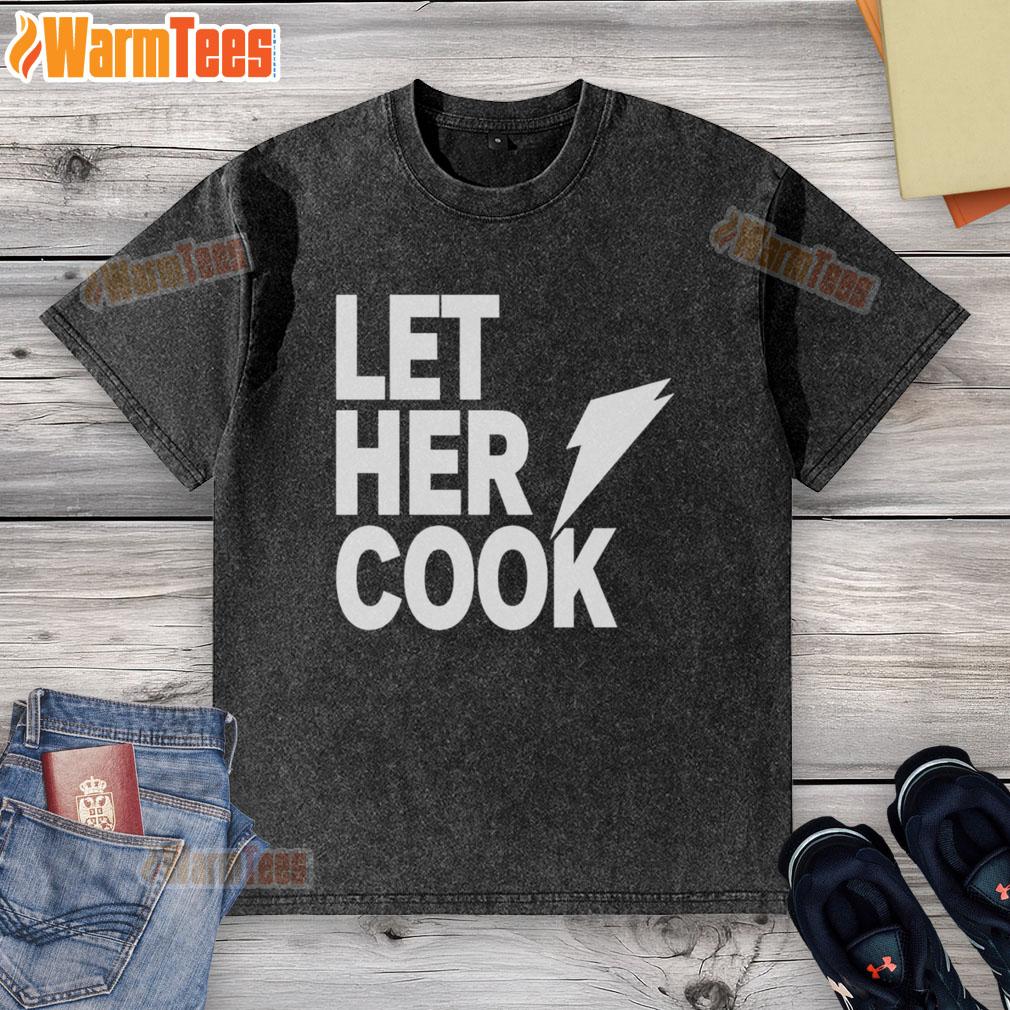 Awesome Let Her Cook washed t-shirt featuring a stylish design, perfect for casual outfits and cooking enthusiasts.