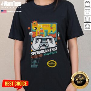 Awesome Mario SGDQ Speedrunning 2025 retro gamer ladies tee featuring vibrant graphics and a stylish design for gamers.