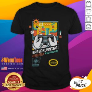 Awesome Mario SGDQ Speedrunning 2025 Retro Gamer T-Shirt featuring vibrant graphics and a classic gaming design.