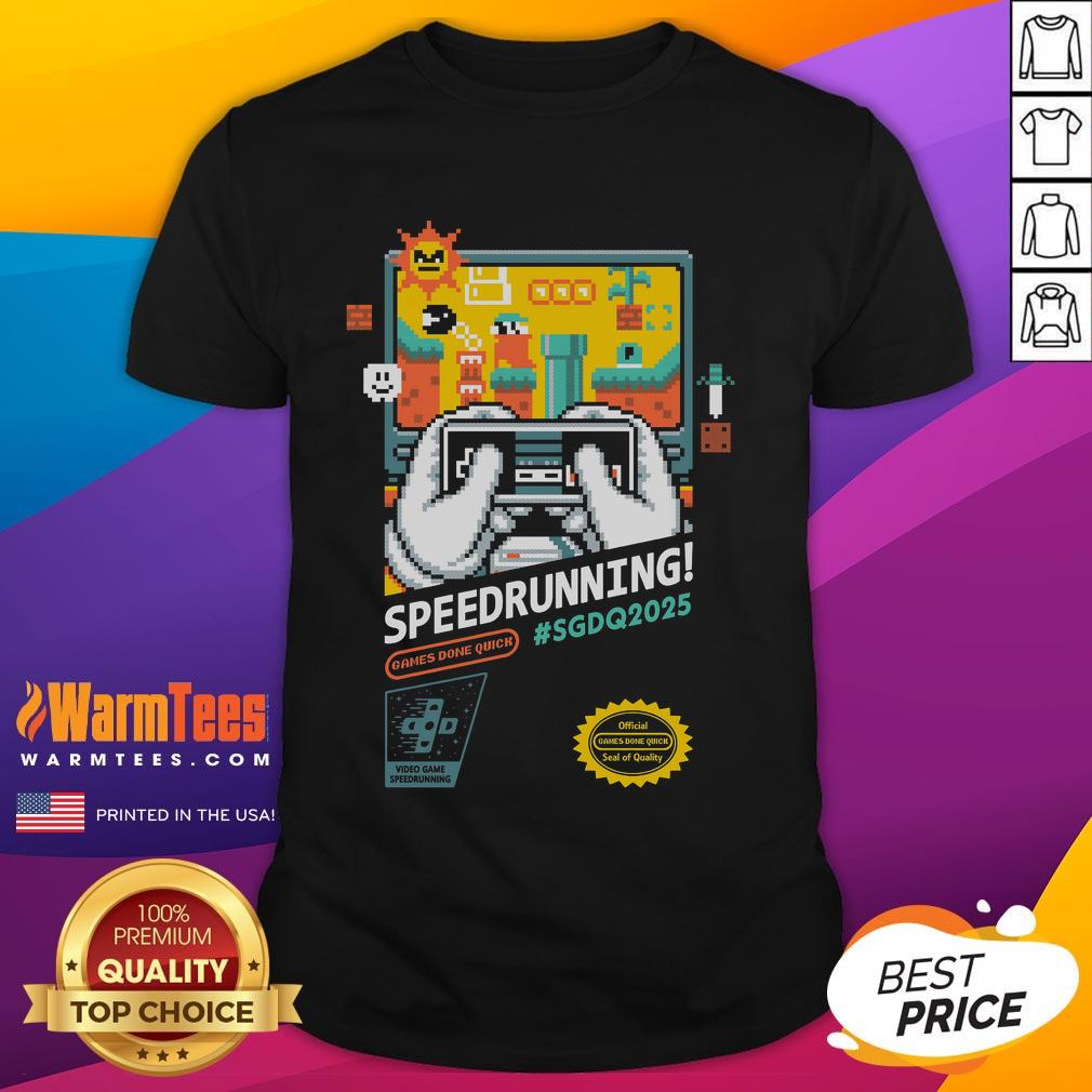 Awesome Mario SGDQ Speedrunning 2025 Retro Gamer T-Shirt featuring vibrant graphics and a classic gaming design.