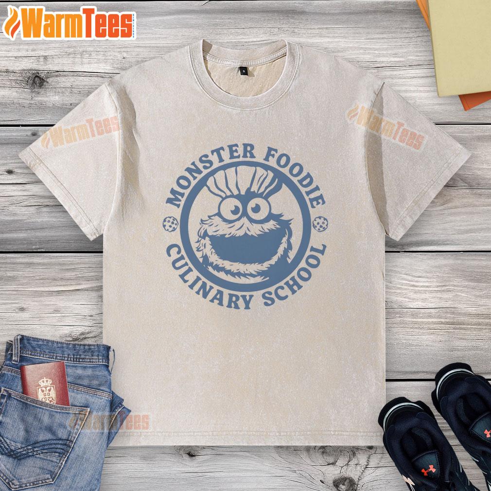Awesome Monster Foodie Culinary School Cookies Monster washed t-shirt featuring a playful cookie design.
