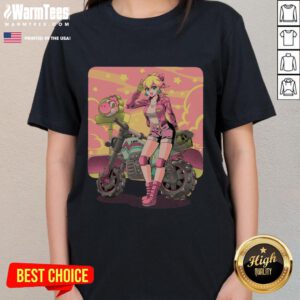 Awesome Princesses Peach on a retro motorcycle, featuring gamer ladies in anime style for a unique tee design.