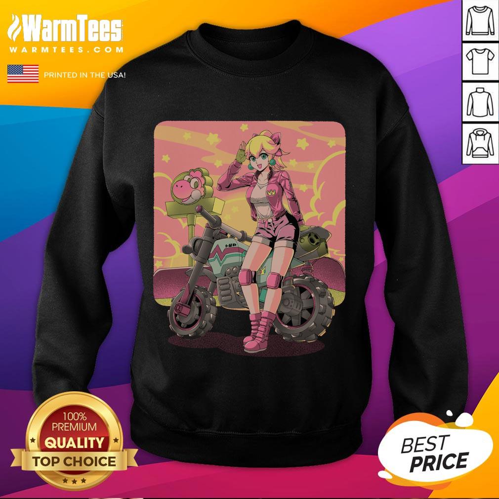 Awesome Princesses Peach motorcycle cross country retro anime gamer sweatshirt featuring vibrant graphics and cozy design.