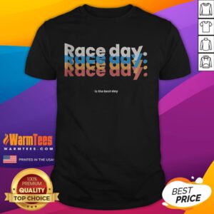 Person wearing 'Best Day' t-shirt at the Awesome Race Day, showcasing excitement and team spirit.