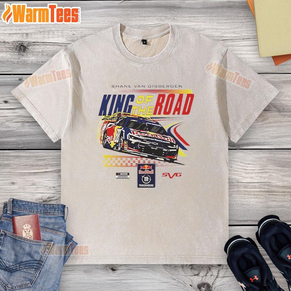 Awesome Shane Van Gisbergen King of the Road washed t-shirt featuring bold graphics and a comfortable fit for racing fans.