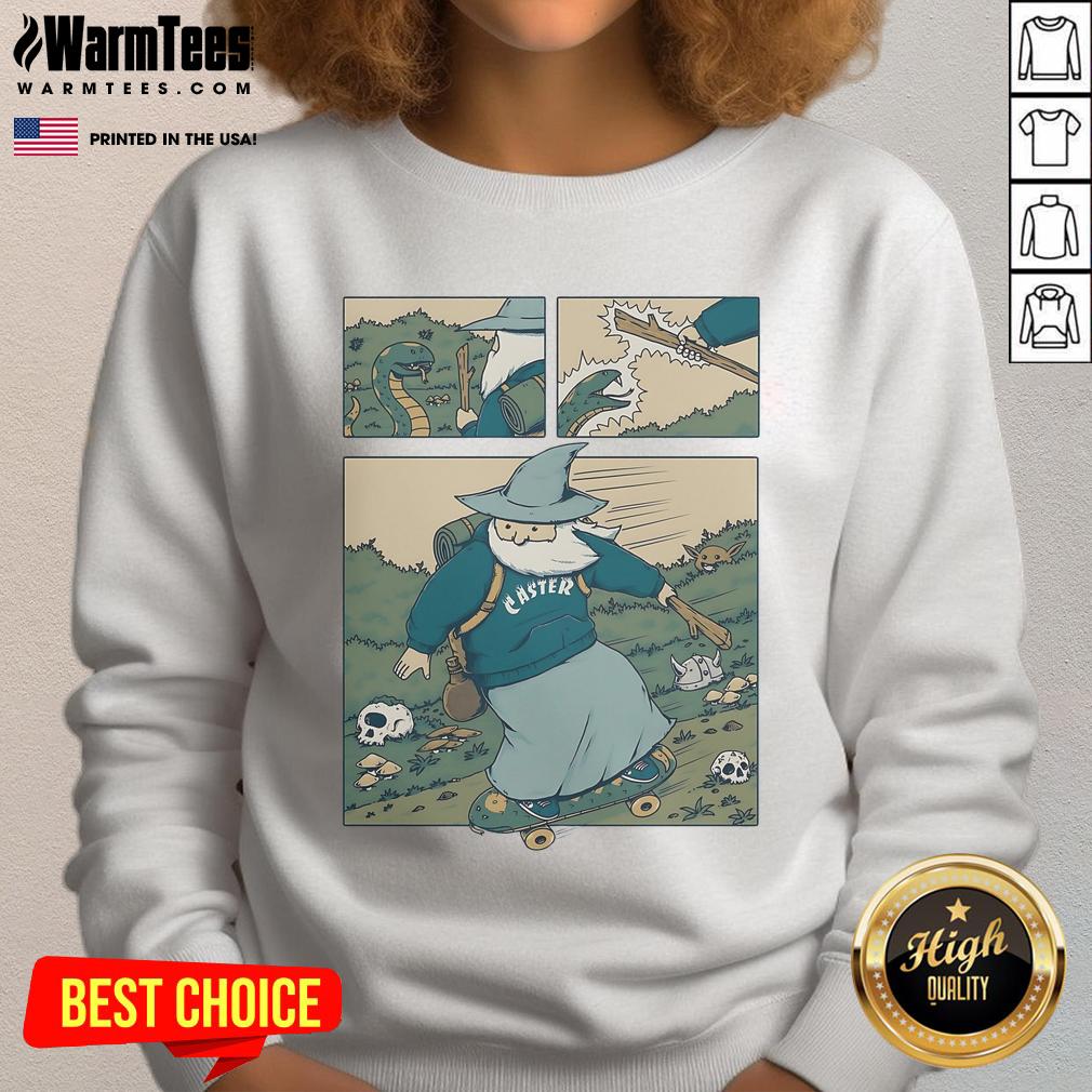 Alt Text: Awesome Snakeboarding Wizard Sweatshirt featuring a vibrant wizard graphic and cozy design for snakeboarding enthusiasts.
