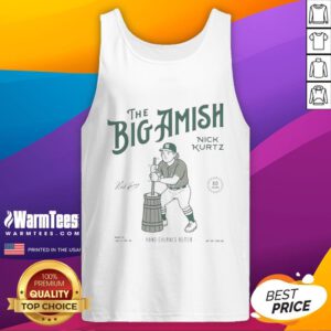Nick Kurtz wearing an Awesome Big Amish hand-churned butter tank top, showcasing a unique and playful design.