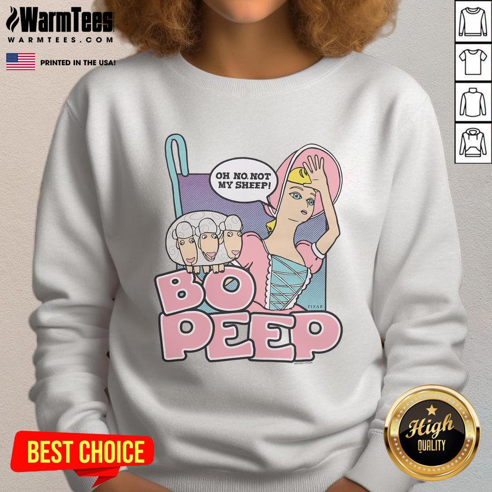 Alt Text: Awesome Toy Story Bo Peep Oh No Not My Sheep Sweatshirt featuring Bo Peep with her sheep in vibrant colors.