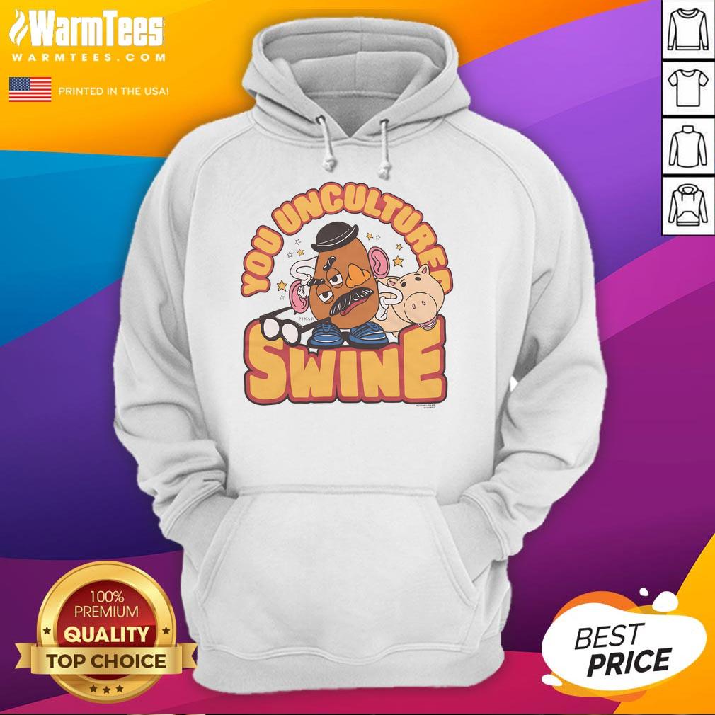 Awesome Toy Story Mr. Potato Head hoodie featuring 'You uncultured swine' graphic, perfect for fans of the classic film.