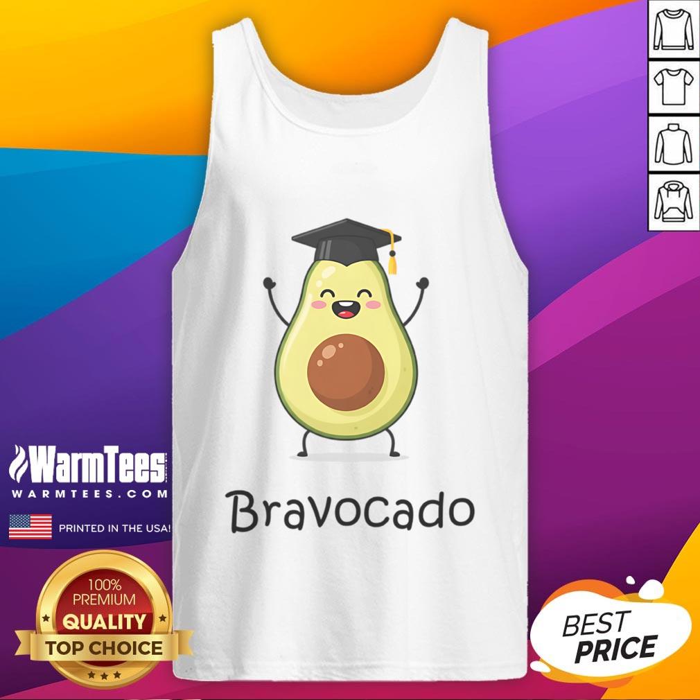 Cute Bravocado tank top featuring an avocado character celebrating graduation with a cap and diploma.