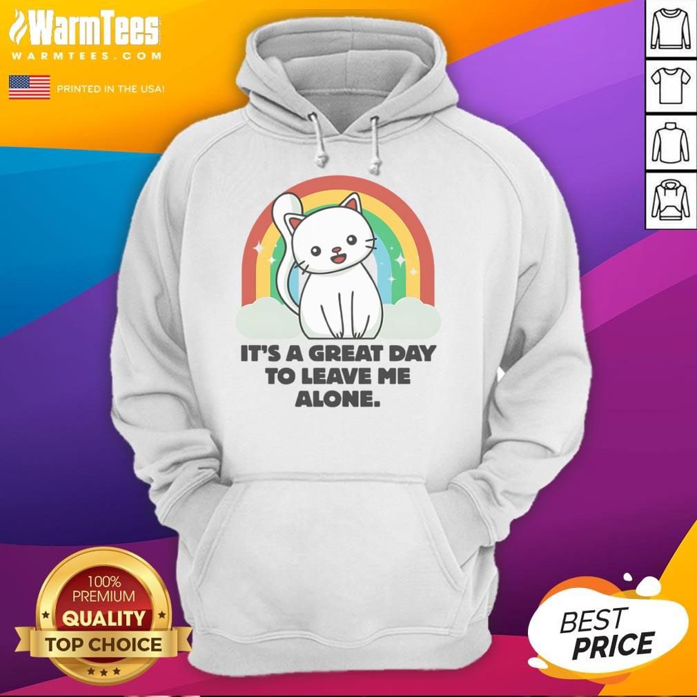 Alt Text: Cute cat in a It's a Great Day to Leave Me Alone hoodie, showcasing a playful expression and cozy style.