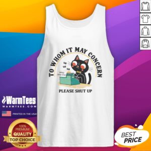 Cute cat wearing a Please Shut Up tank top, perfect for feline lovers seeking fun and humorous apparel.