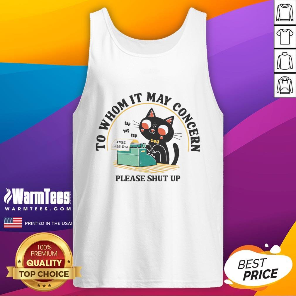 Cute cat wearing a Please Shut Up tank top, perfect for feline lovers seeking fun and humorous apparel.