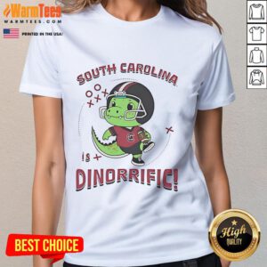 Cute dinosaur design on South Carolina Gamecocks Dino-Riffic ladies tee for fans and womens sports apparel.