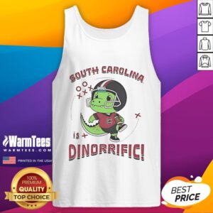 Alt Text: Cute dinosaur graphic on a South Carolina Gamecocks Dino-Riffic tank top, perfect for fans and summer wear.