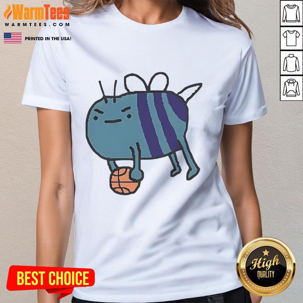 Adorable James Plowright Charlotte Hornets NBA bee art on a ladies tee, perfect for fans of the team and stylish wear.