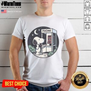 Alt Text: Cute Snoopy Doggy Phone Home T-Shirt featuring a whimsical Snoopy graphic in vibrant colors on a stylish tee.
