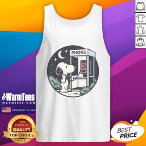 Cute Snoopy doggy phone home tank top featuring an adorable Snoopy graphic, perfect for casual summer wear.