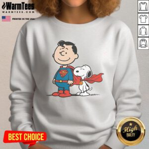 Cute Super Peanuts Snoopy Superman sweatshirt featuring colorful graphics of Snoopy and Superman for kids.