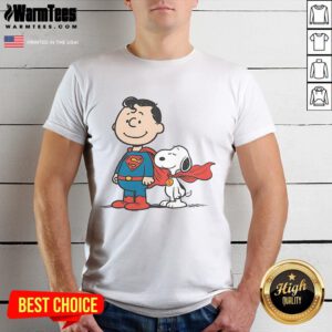 Alt Text: Cute Super Peanuts Snoopy Superman T-Shirt featuring Snoopy in a superhero cape, perfect for fans of Peanuts and comics.