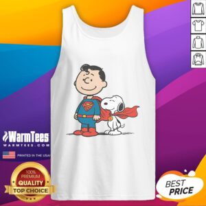 Alt Text: Cute Super Peanuts Snoopy Superman tank top featuring vibrant graphics, perfect for fans of comic characters.