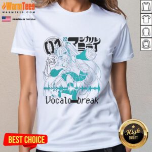 Alt Text: Cute Hatsune Miku Ladies Tee featuring Vocaloid VocaloStar Break design, perfect for fans of anime and music.