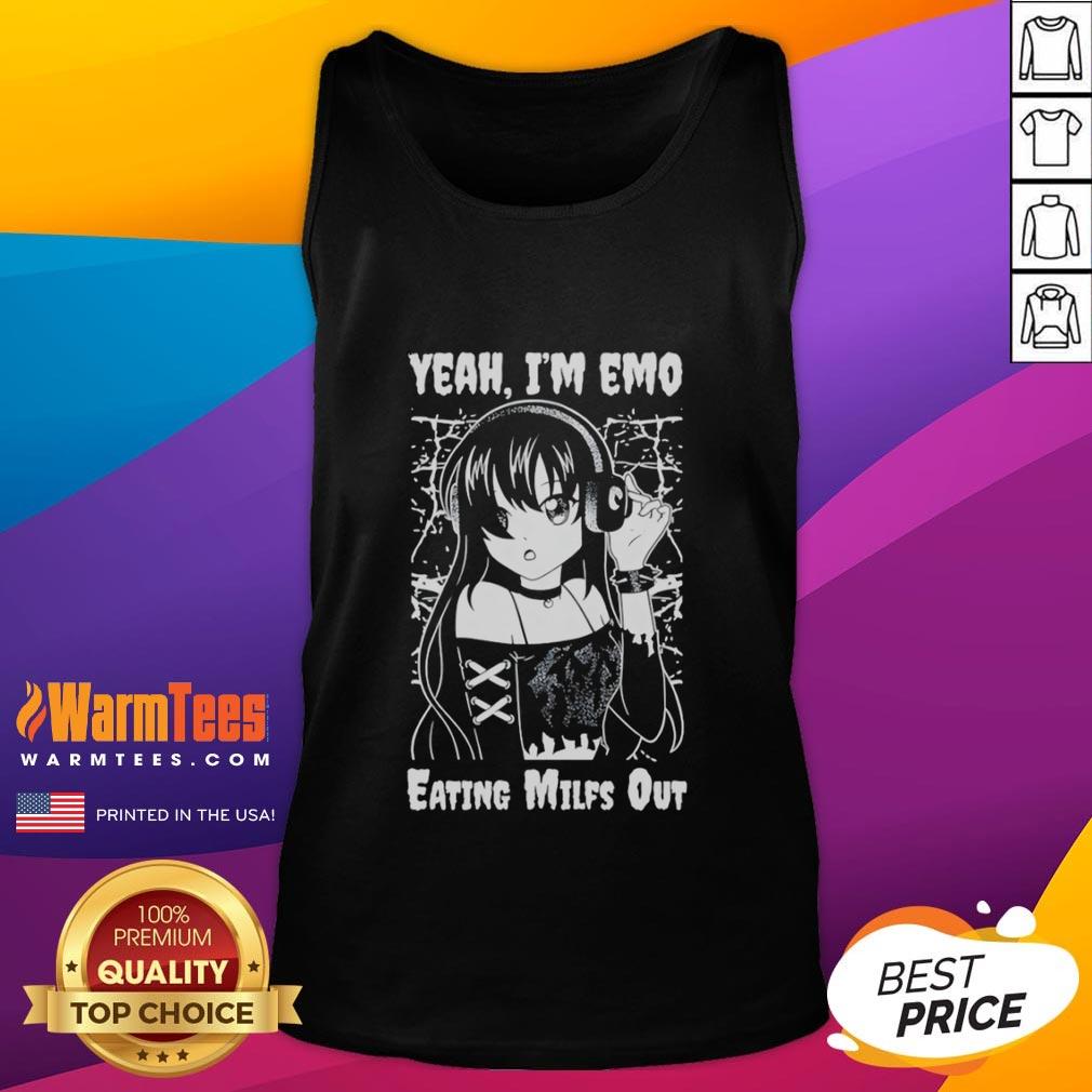 Anime girl in a cute tank top, embodying emo style while enjoying a snack, perfect for Cute Yeah I'm Emo fans.