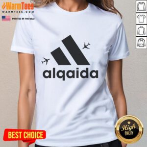 Funny Alqaida 911 logo parody ladies tee featuring humorous design for casual and quirky fashion lovers.