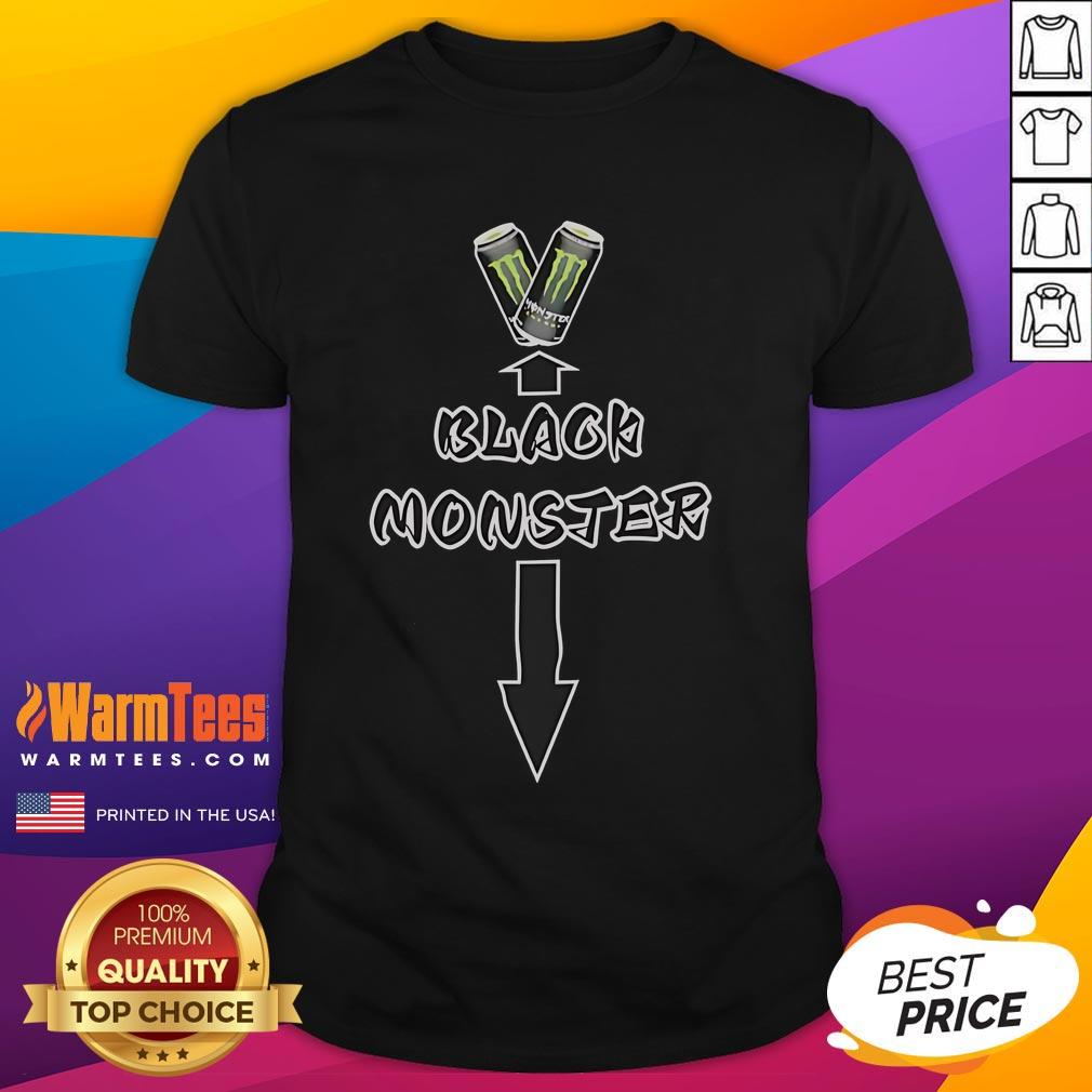 Alt Text: Funny black monster meme T-shirt featuring a humorous cartoon monster with a playful expression and vibrant colors.