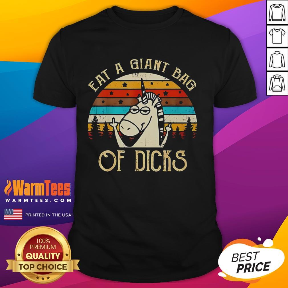 Funny Eat A Giant Bag Of Dicks Unicorn T-Shirt featuring a whimsical unicorn design with humorous text for a playful look.