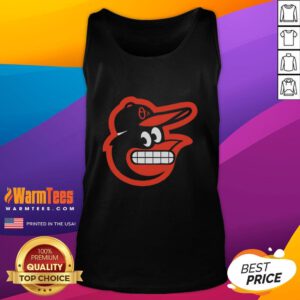 Funny grimacing Baltimore Orioles logo tank top featuring a playful oriole design, perfect for baseball fans and summer wear.
