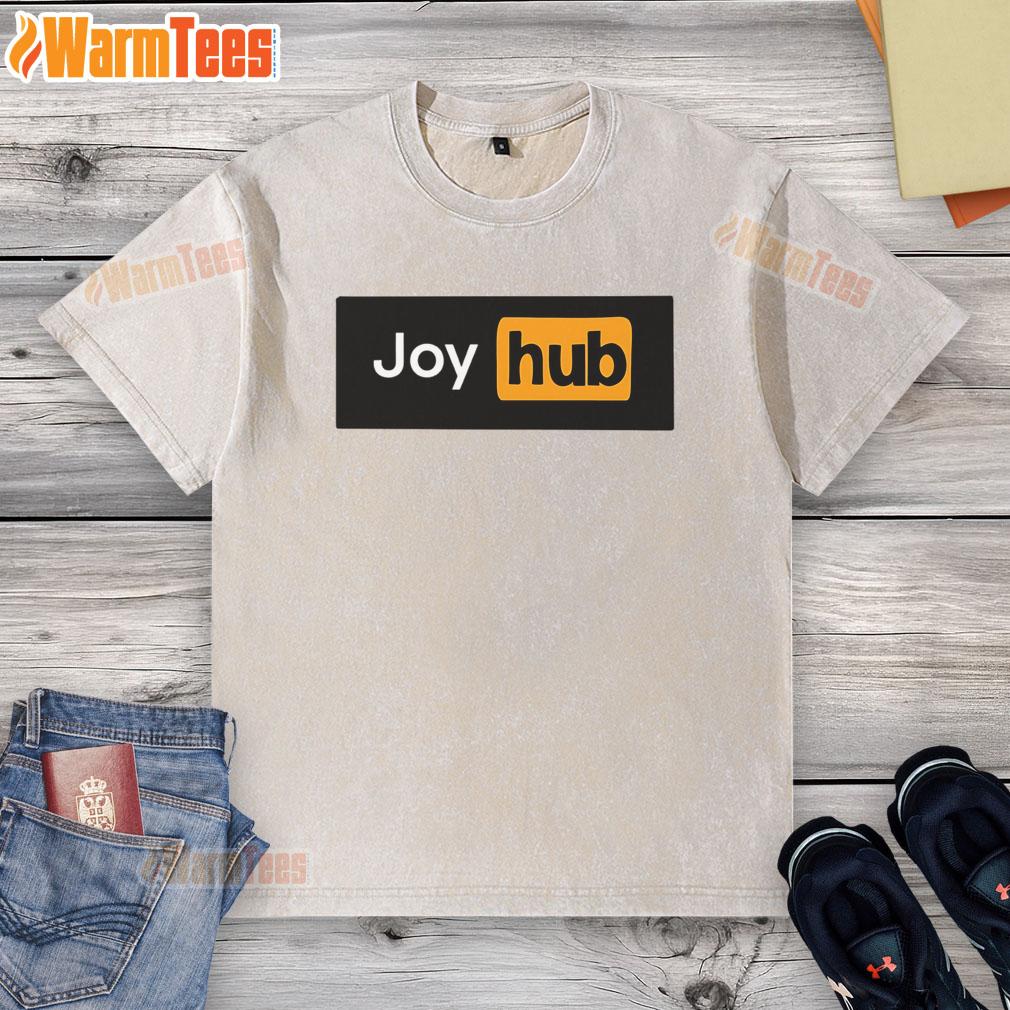 Funny Joy Hub typo washed t-shirt featuring a humorous design and soft fabric, perfect for casual wear.