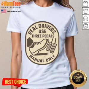 Alt Text: Funny manual only car enthusiast art on a ladies tee, showcasing a playful design for car lovers.