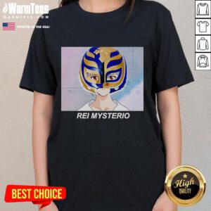 Funny Rei Mysterio Rei Ayanami anime ladies tee featuring a playful design, perfect for anime fans and casual wear.