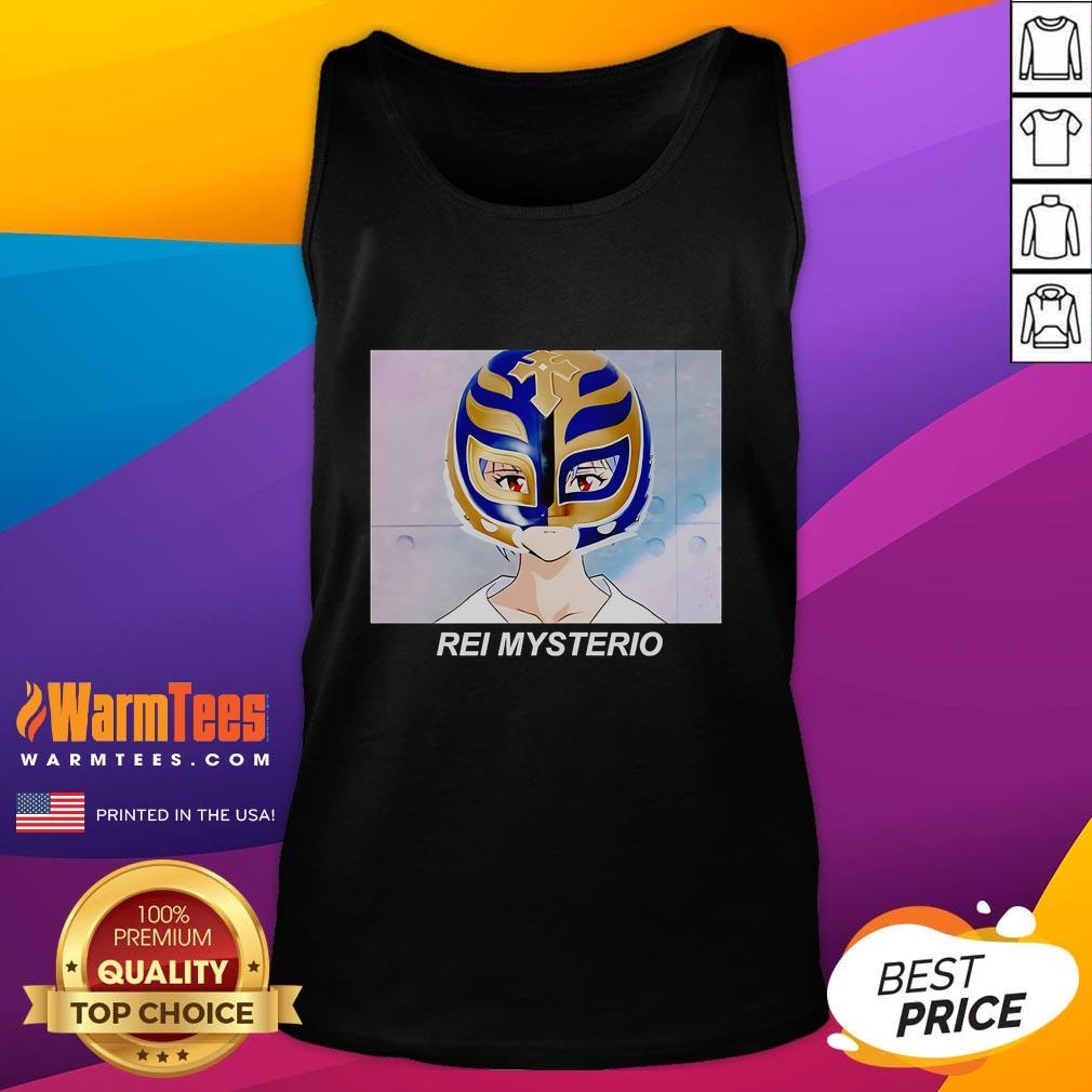 Funny Rei Mysterio anime tank top featuring Rei Ayanami in a playful design, perfect for anime fans and casual wear.