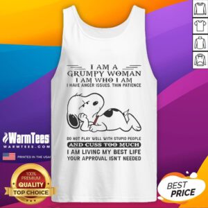 Funny Snoopy graphic tank top featuring the phrase I Am A Grumpy Woman highlighting humor and attitude. Perfect for casual wear.