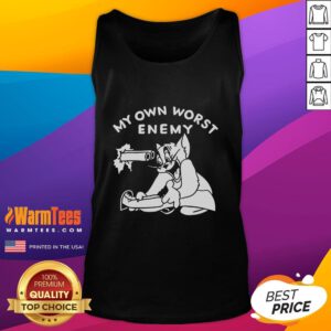 Funny Tom Cat my own worst enemy tank top featuring a cartoon cat in a humorous pose, perfect for cat lovers.