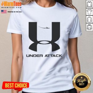 Funny Under Attack 911 logo parody on a ladies tee, featuring a humorous design perfect for casual wear.