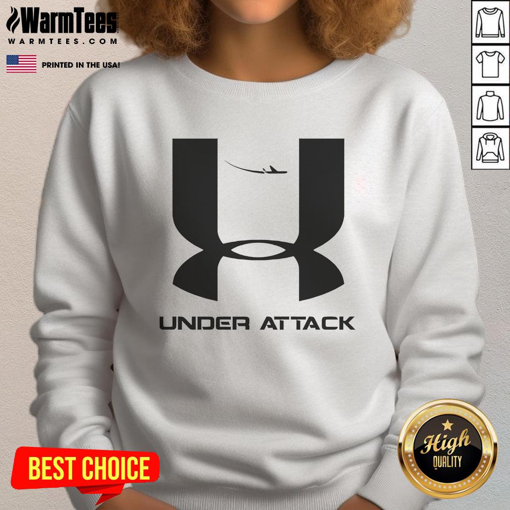 Funny Under Attack 911 logo parody sweatshirt featuring a humorous design for casual wear and unique gift ideas.