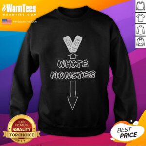 Funny white monster meme sweatshirt featuring a playful cartoon monster design, perfect for casual wear and humor lovers.