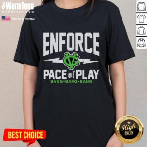 Good Enforce Pace of Play: Bang Bang Bang Ladies Tee showcasing vibrant colors and stylish design for golf enthusiasts.