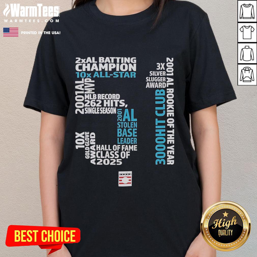 Good Hall of Fame 2025 Ichiro Suzuki 51 Ladies Tee featuring a stylish design honoring the legendary baseball player.