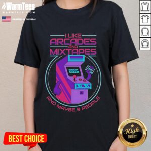 Good I Like Arcades and Mixtapes Ladies Tee featuring a fun graphic design perfect for casual wear and arcade lovers.