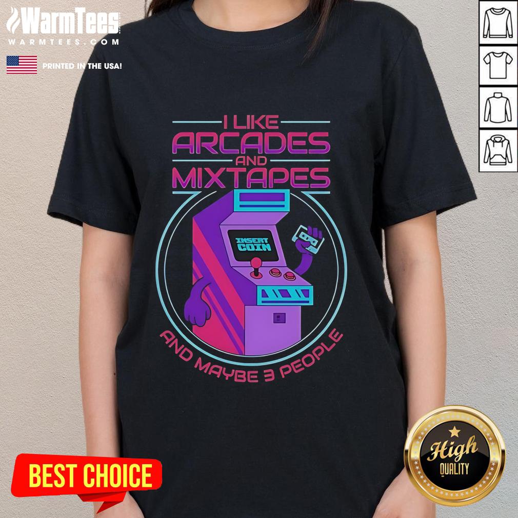 Good I Like Arcades and Mixtapes Ladies Tee featuring a fun graphic design perfect for casual wear and arcade lovers.