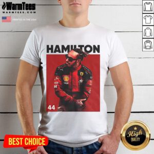 Alt Text: Stylish Lewis Hamilton Formula One 2025 T-Shirt featuring bold graphics and vibrant colors for racing enthusiasts.