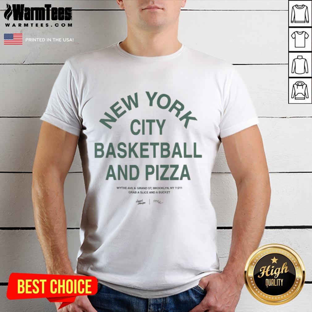 Good New York City basketball and pizza t-shirt featuring Wythe Ave & Grand St, Brooklyn, NY 11211, perfect for fans.