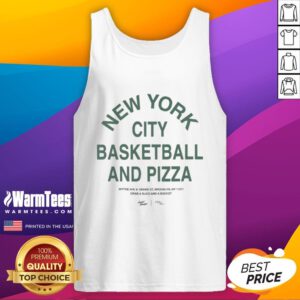Basketball and pizza tank top design featuring Brooklyn's Wythe Ave, perfect for NYC sports and food lovers.