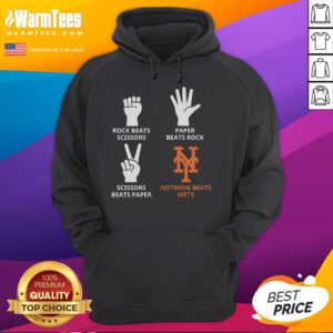 New York Mets hoodie with 'Nothing Beats Mets' design featuring hands and scissors, rock, paper graphics.